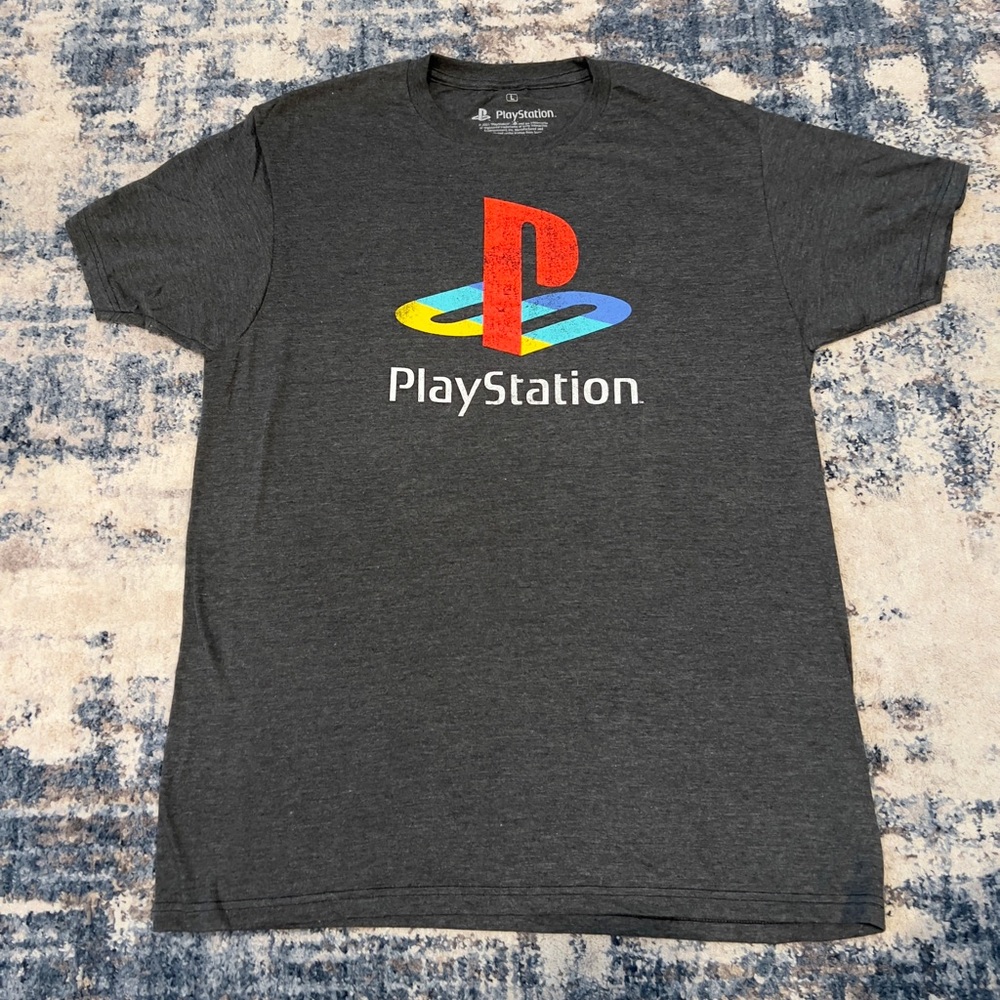 Sony Playstation Vintage Logo Design Classic T Shirt Mens Large Gray